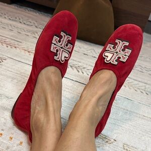 Tory Burch Red Suede ballet falts Loafers size 9